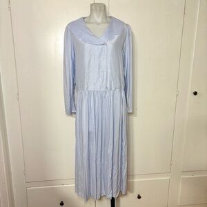 Vintage Eileen West Pinstripe Rayon Double Breasted Lapel Collar Shirt Dress
